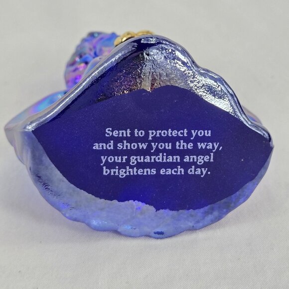 Fenton Cobalt Blue Iridescent Glass Guardian Angel Figurine Swarovski‎ Amethyst - Picture 7 of 9